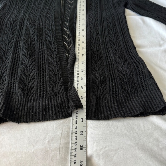 August Silk Women's Sheer Knit 3/4 Sleeve Open Front Cardigan Cover-up Black M - Picture 9 of 10